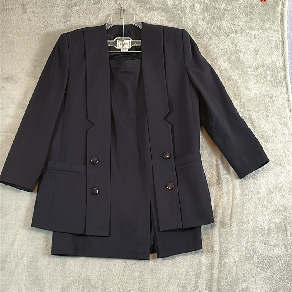 Vtg 80s J. Gallery Skirt collarless Blazer Suit set sz 11/12